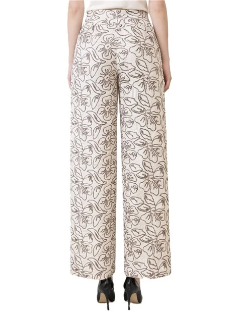 PANTALONE PALAZZO IN TELA DI COTONE E LINO CON RICAMI DONNA BEIGE