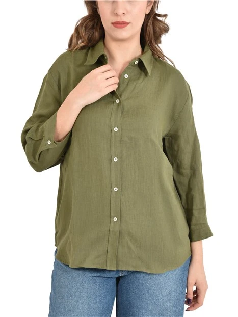 CAMICIA IN PURO LINO CON MANICHE A TRE QUARTI DONNA VERDE
