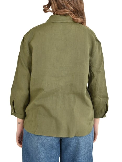 CAMICIA IN PURO LINO CON MANICHE A TRE QUARTI DONNA VERDE