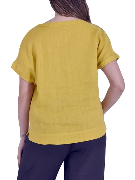 BLUSA IN PURO LINO CON BORDI ALTI DONNA GIALLO