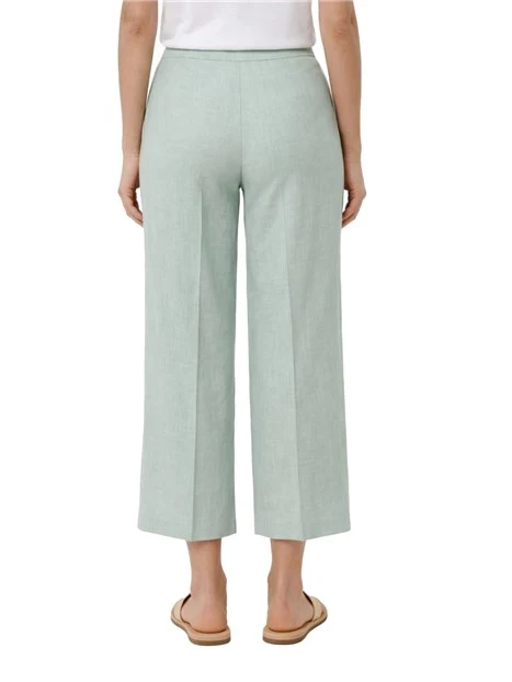 PANTALONE PALAZZO IN LINO CON PIEGA STIRATA E TASCHE LATERALI DONNA VERDE SALVIA