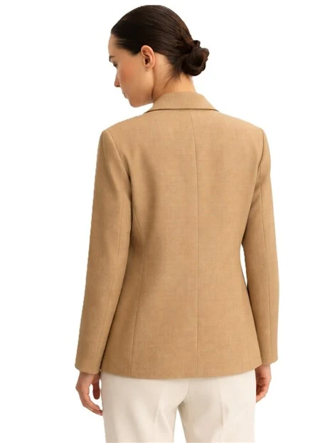BLAZER MONOPETTO IN TELA DI LINO LAVATO DONNA BEIGE