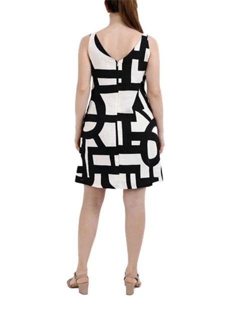 VESTITO CORTO SMANICATO IN TELA DI COTONE CON STAMPA GEOMETRICA DONNA NERO