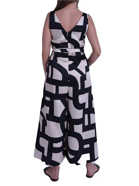 TUTA IN TWILL CON STAMPA GEOMETRICA E CINTURA DONNA NERO