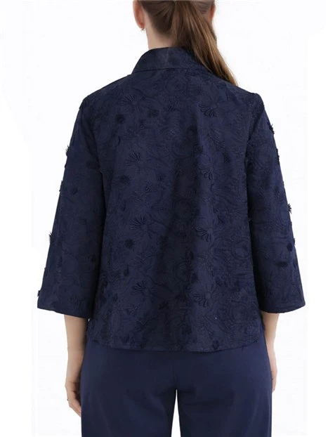 CAMICIA IN POPELINE DI COTONE RICAMATO DONNA BLU
