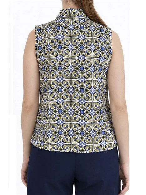 CAMICIA SMANICATA IN POPELINE DI COTONE DONNA STAMPATA AZZURRO