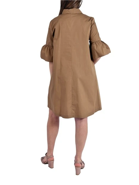 VESTITO CORTO IN PURE COTONE CON MANICHE TRE QUARTI CON BALZA DONNA BEIGE