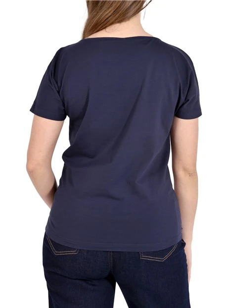 T-SHIRT MANICA CORTA  IN COTONE STRECTH CON RETRO IN JERSEY DONNA AZZURRO