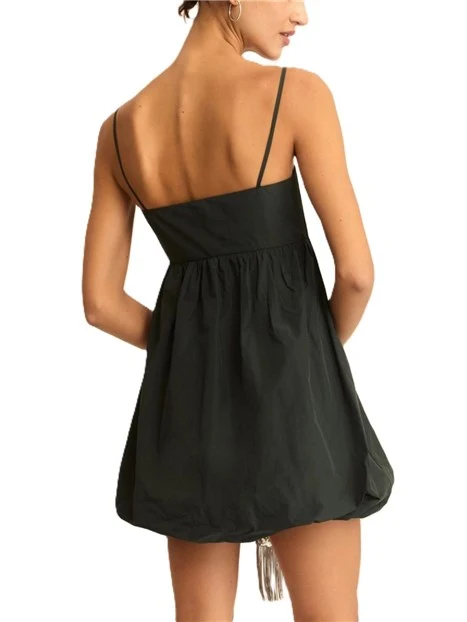 VESTITO CORTO CON GONNA A PALLONCINO E ARRICCIO IN VITA DONNA VERDE