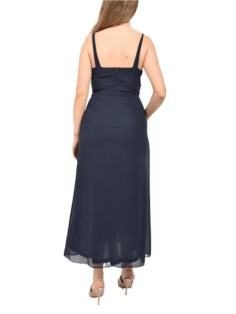 VESTITO LUNGO CON CORPINO CON INCROCIO FRONTALE DONNA BLU