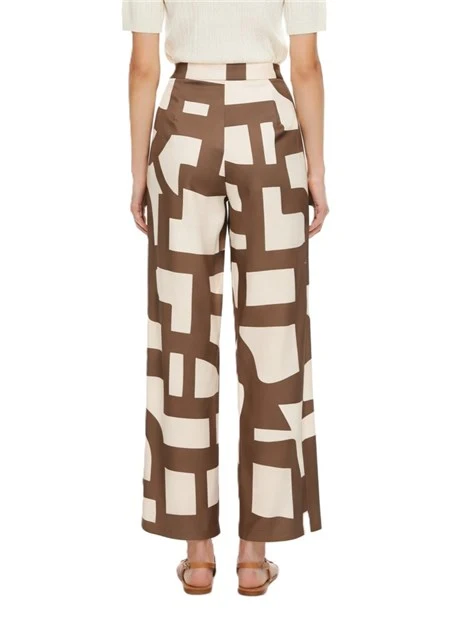 PANTALONE PALAZZO IN TWILL FLUIDO CON STAMPA GRAFICA DONNA BEIGE