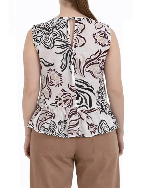 TOP IN MUSSOLA DI COTONE CON BALZA ARRICCIATA DONNA BIANCO