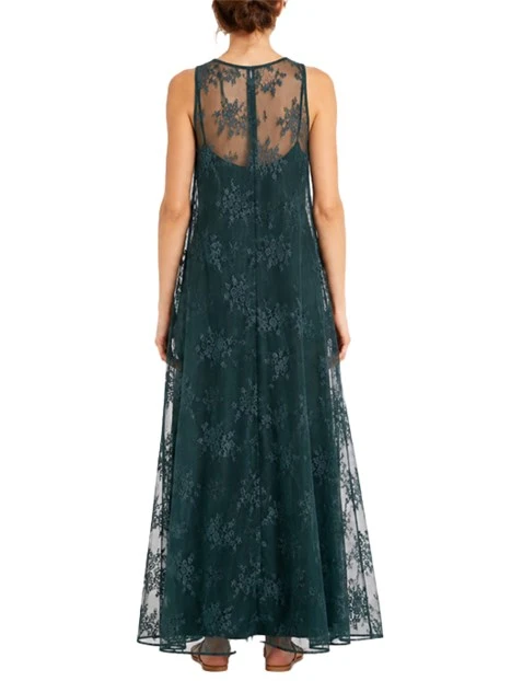VESTITO LUNGO CON TULLE RICAMATO DONNA VERDE