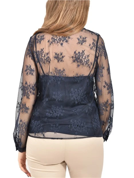 CAMICIA IN PIZZO CON CHIUSURA A GOCCIA  DONNA BLU