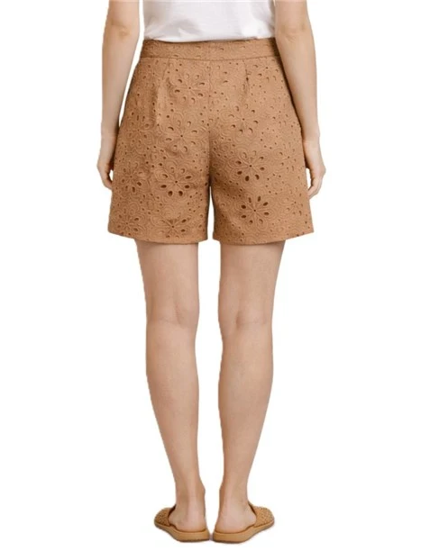 SHORTS IN MUSSOLA DI COTONE CON RICAMO SANGALLO DONNA MARRONE
