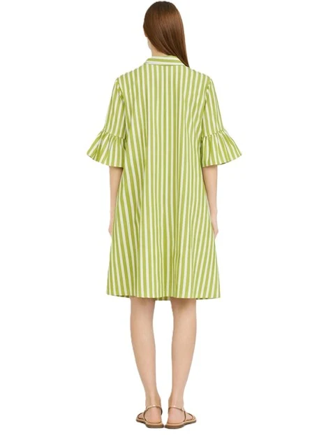 VESTITO CORTO IN PURE COTONE CON MANICHE TRE QUARTI CON BALZA DONNA VERDE