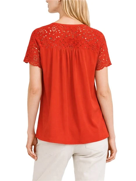 T-SHIRT MANICA CORTA IN COTONE SANGALLO DONNA ROSSO