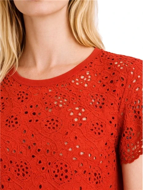 T-SHIRT MANICA CORTA IN COTONE SANGALLO DONNA ROSSO