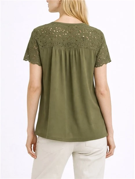 T-SHIRT MANICA CORTA IN COTONE SANGALLO DONNA VERDE