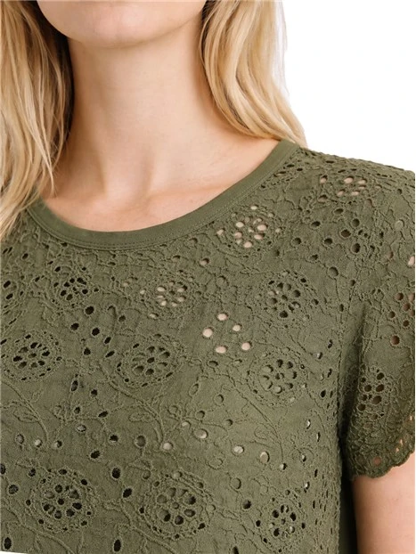 T-SHIRT MANICA CORTA IN COTONE SANGALLO DONNA VERDE