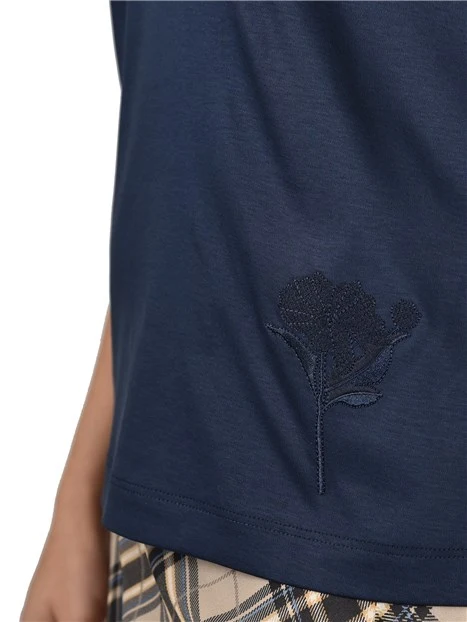 T-SHIRT DONNA BLU CON MOTIVO RICAMATO DONNA BLU