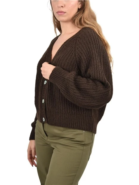 CARDIGAN IN MISTO ALPACA CON BOTTONI IN MADREPERLA DONNA MARRONE