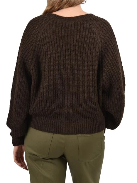 CARDIGAN IN MISTO ALPACA CON BOTTONI IN MADREPERLA DONNA MARRONE