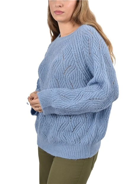 MAGLIA GIROCOLLO IN MISTO ALPACA CON LAVORAZIONE A ONDE DONNA AZZURRO