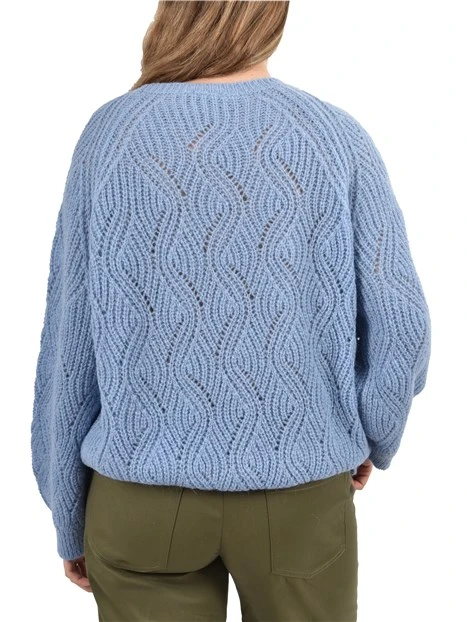 MAGLIA GIROCOLLO IN MISTO ALPACA CON LAVORAZIONE A ONDE DONNA AZZURRO