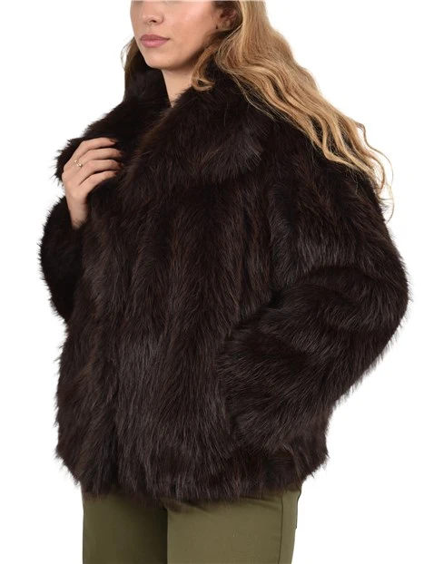 GIACCA CORTA OVERSIZE EFFETTO PELLICCIA DONNA MARRONE