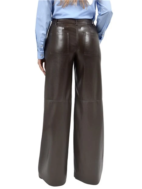 PANTALONI PALAZZO IN JERSEY SPALMATO DONNA MARRONE