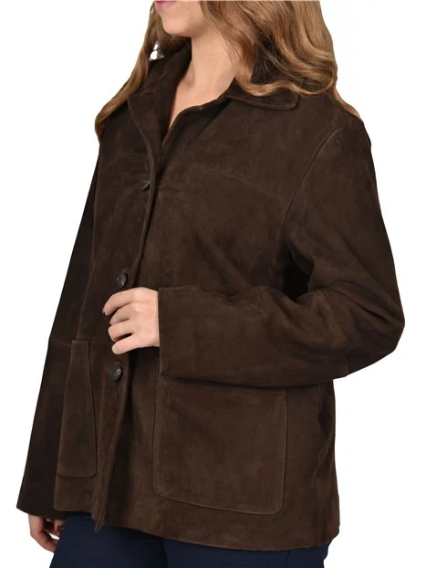 GIACCA IN PELLE CON TASCHE FRONTALI DONNA MARRONE