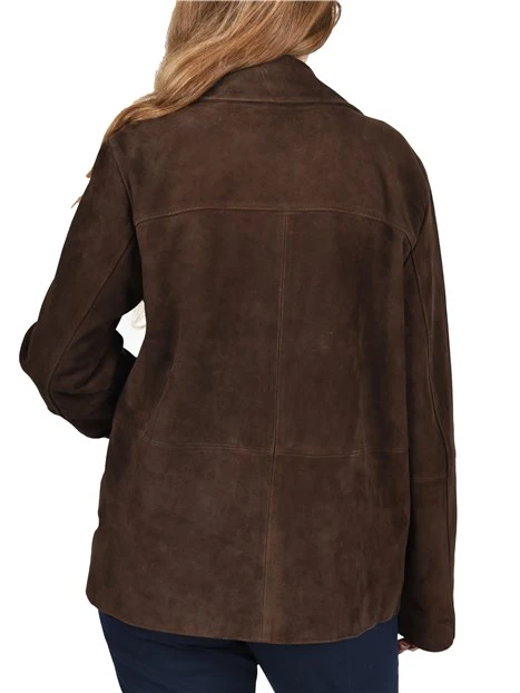 GIACCA IN PELLE CON TASCHE FRONTALI DONNA MARRONE