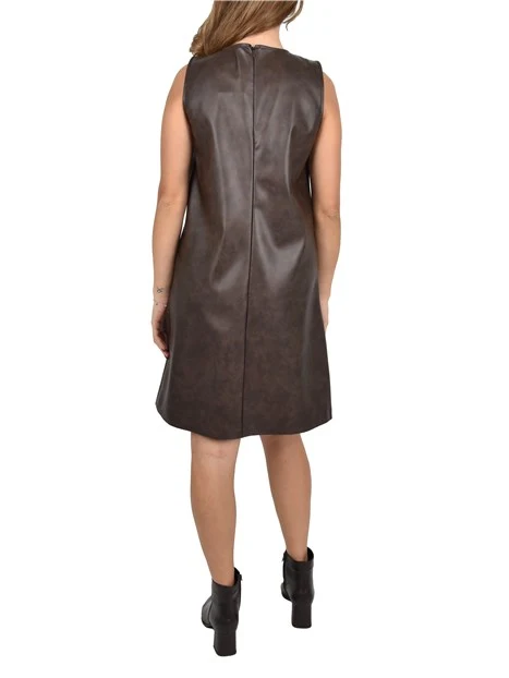 VESTITO CORTO SVASATO CON SCOLLO A V DONNA MARRONE