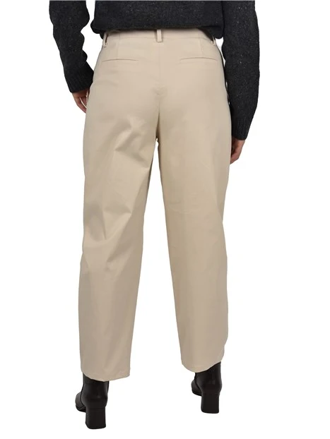 PANTALONE IN MISTO COTONE LINEA BARREL DONNA BEIGE
