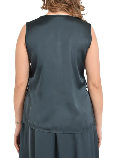 TOP SMANICATO IN RASO CON SCOLLO A V DONNA VERDE