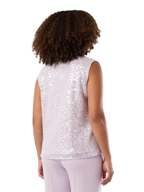 TOP RIVESTITO IN PAILLETTES CON COLLO TONDO DONNA LILLA