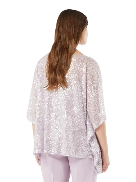 MAGLIA GIROCOLLO STILE PONCHO IN PAILETTES DONNA LILLA