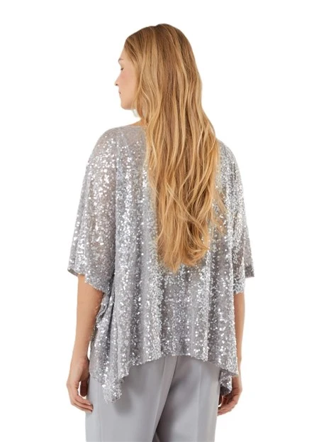 MAGLIA GIROCOLLO STILE PONCHO IN PAILETTES DONNA GRIGIO