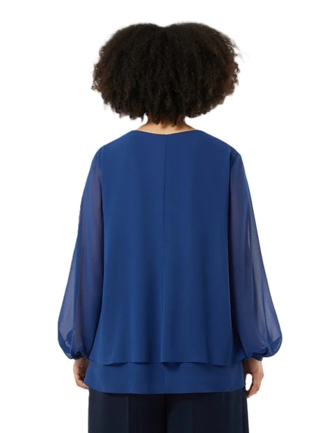 BLUSA CON MANICHE VOLUMINOSE  IN GEORGETTE  DONNA BLU