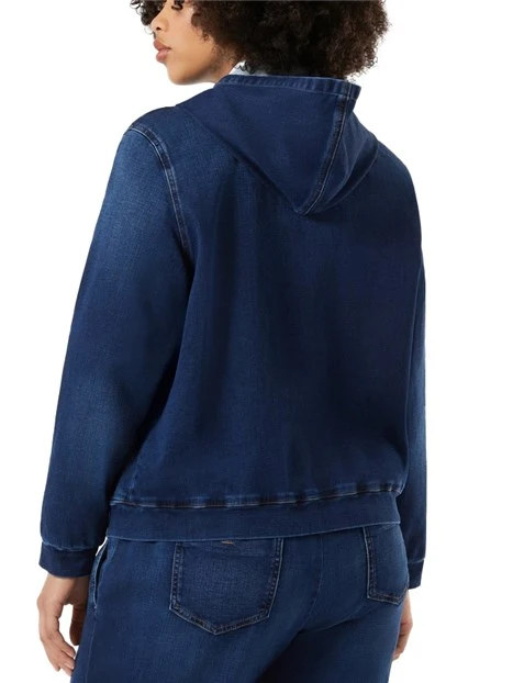 GIACCA IN JERSEY  STILE DENIM CON ZIP E CAPPUCCIO DONNA BLU
