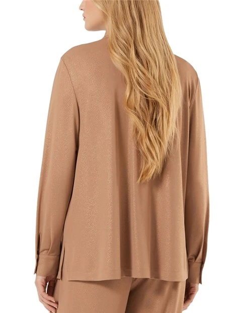 CAMICIA IN JERSEY FLUIDO CON SPACCHI LATERALI DONNA MARRONE