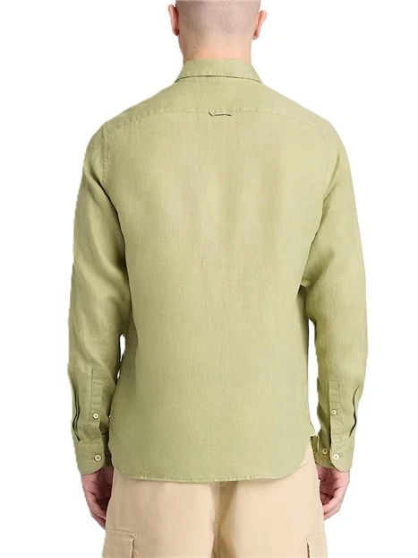 CAMICIA CASUAL IN LINO SLIM FIT CON LOGO RICAMATO UOMO VERDE