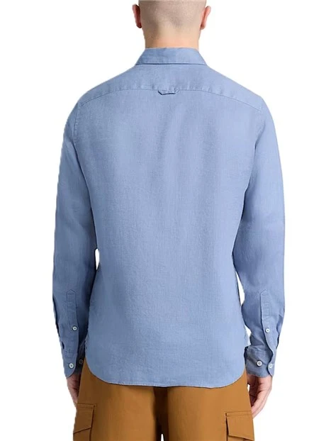 CAMICIA CASUAL IN LINO SLIM FIT CON LOGO RICAMATO UOMO AZZURRO