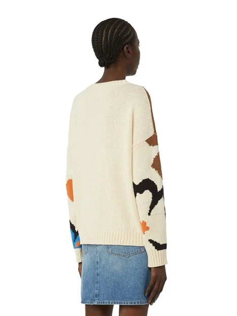 MAGLIA GIROCOLLO CON STAMPA COLORATA DONNA BIANCO