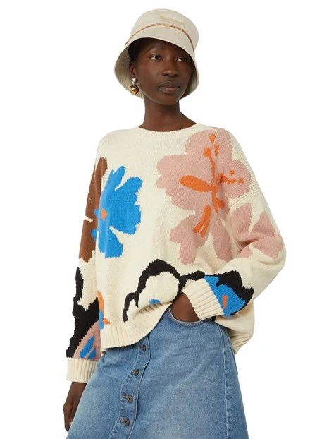 MAGLIA GIROCOLLO CON STAMPA COLORATA DONNA BIANCO