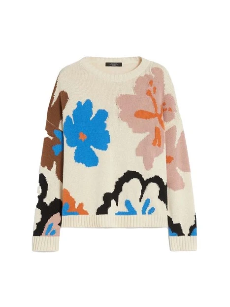 MAGLIA GIROCOLLO CON STAMPA COLORATA DONNA BIANCO