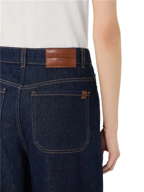JEANS PALAZZO CON LOGO SULLA TASCA POSTERIORE DONNA BLU SCURO