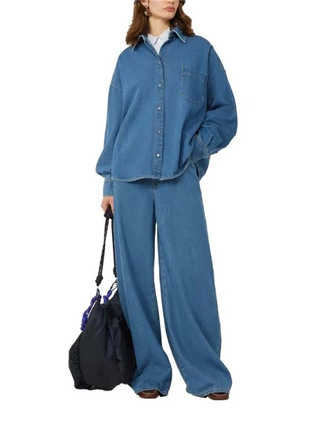 JEANS PALAZZO CON LOGO SULLA TASCA POSTERIORE DONNA BLU