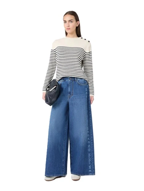 JEANS PALAZZO CON MAXI LOGO  E VITA ELASTICIZZATA DONNA BLU